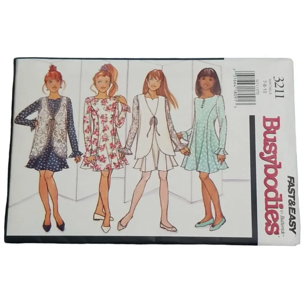 3211 Busybodies Fast & Easy Butterick‎ Pattern Girls Vest &  Dress NEW 1993